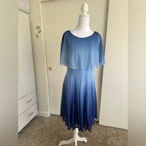 Danny & Nicole Ombre Navy Blue Midi Dress with Capelet